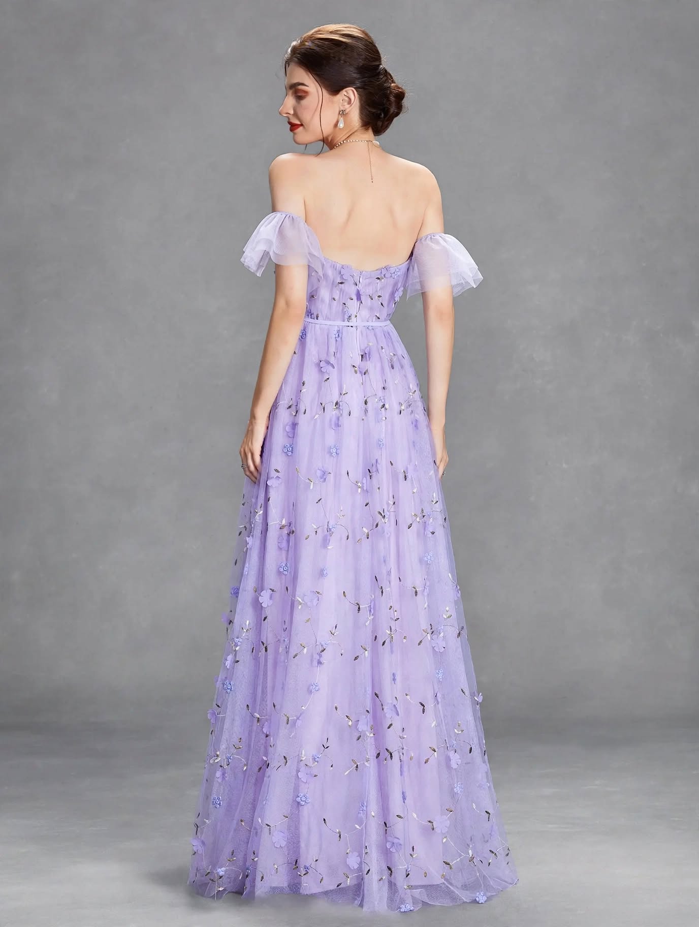 3D Embroidered Lace Evening Gown