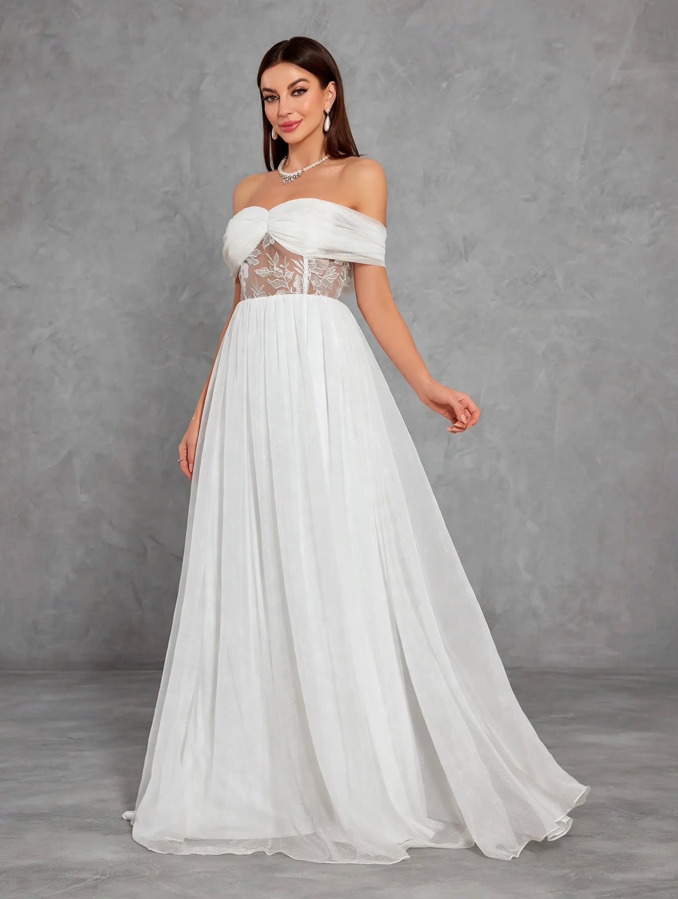 One-Shoulder Lace Chiffon Bridal Shower Dress