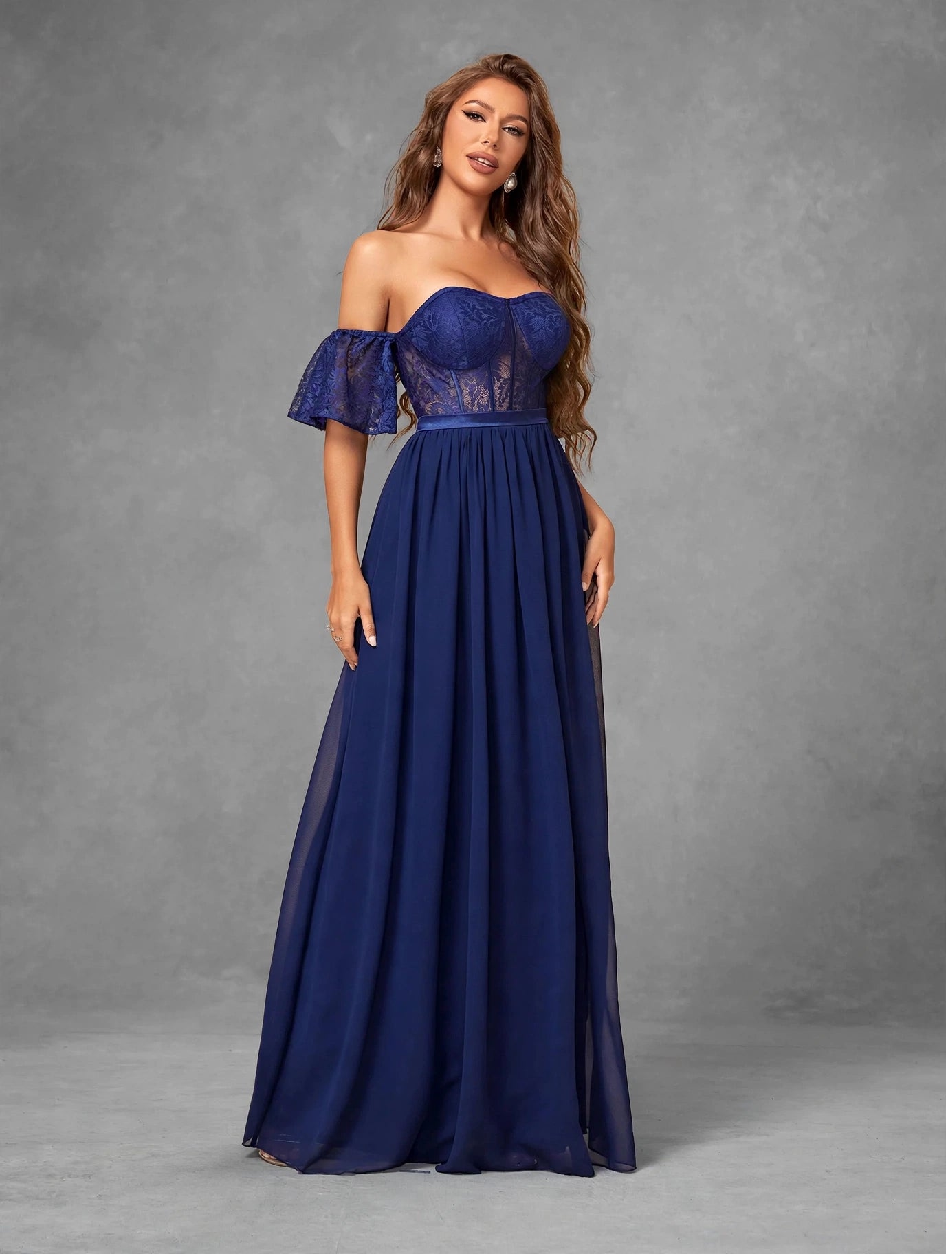 Lace Cutout Chiffon Prom Dress