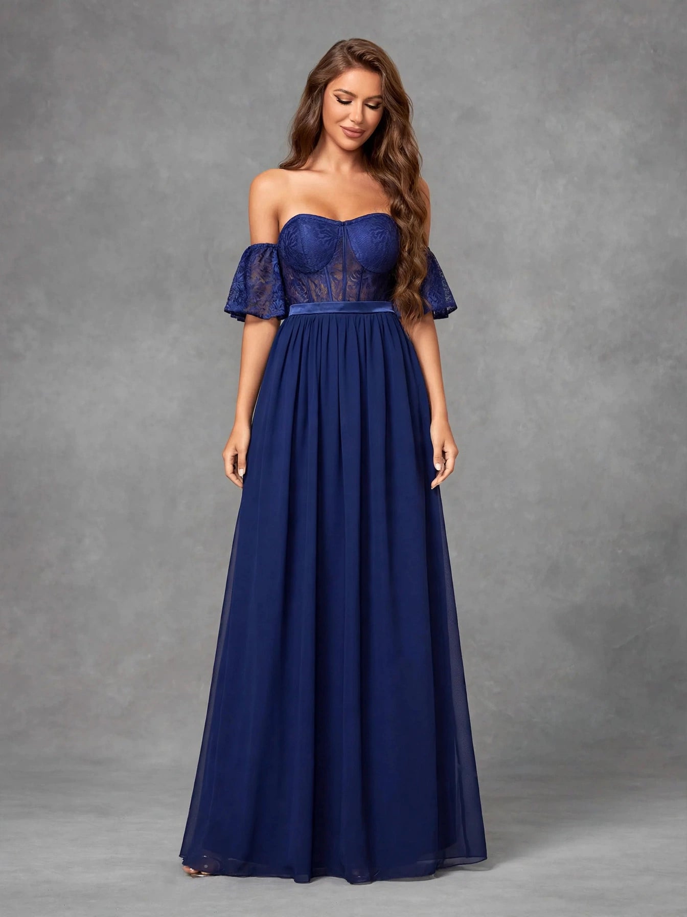 Lace Cutout Chiffon Prom Dress