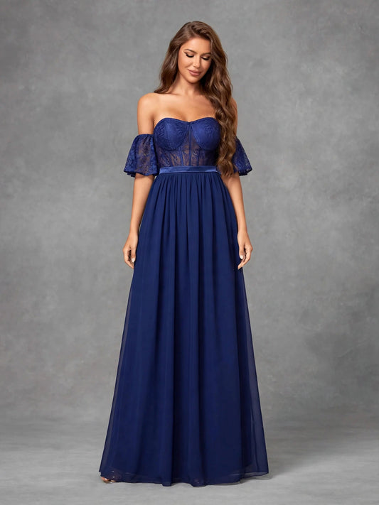 Lace Cutout Chiffon Prom Dress