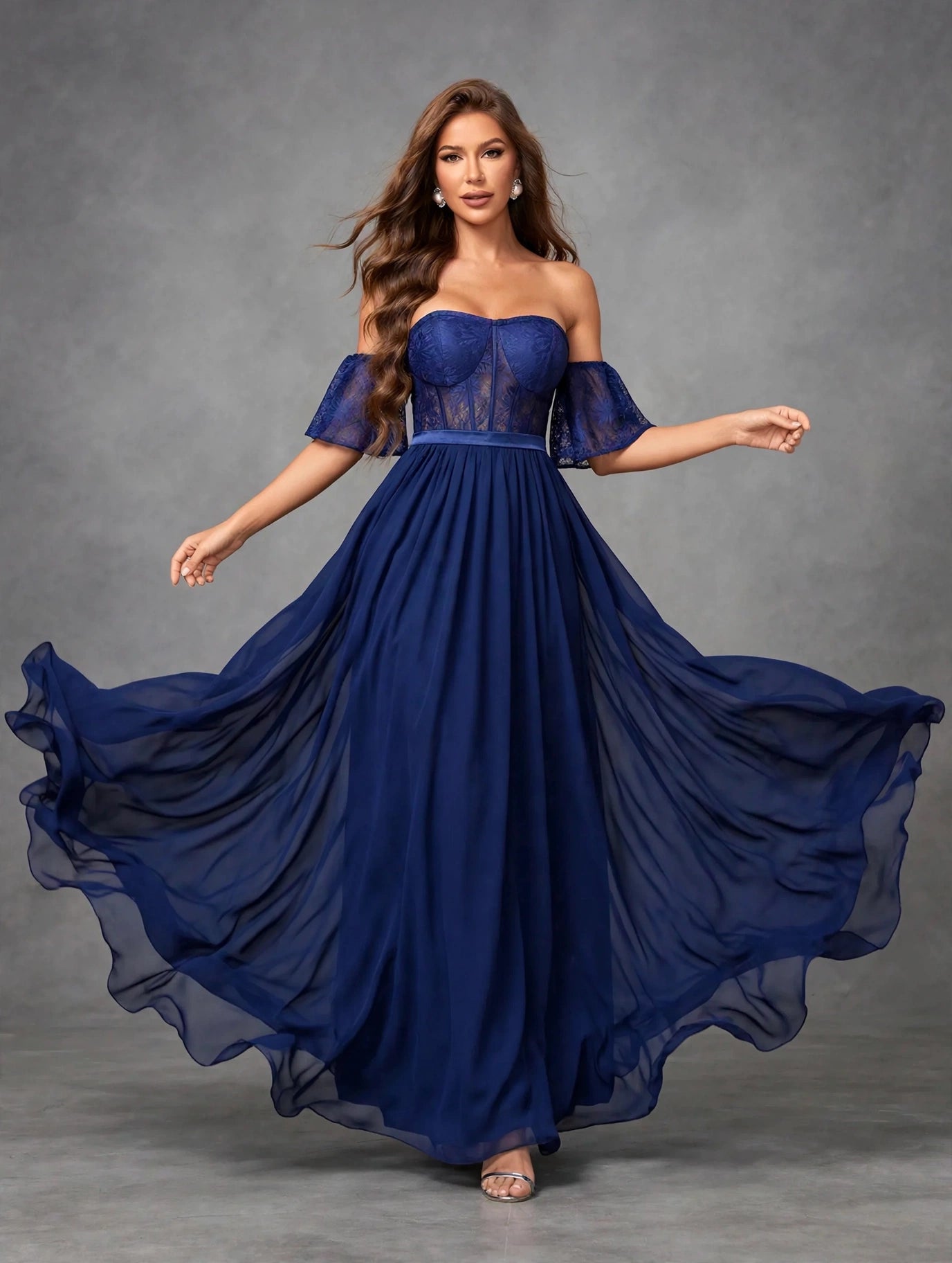 Lace Cutout Chiffon Prom Dress