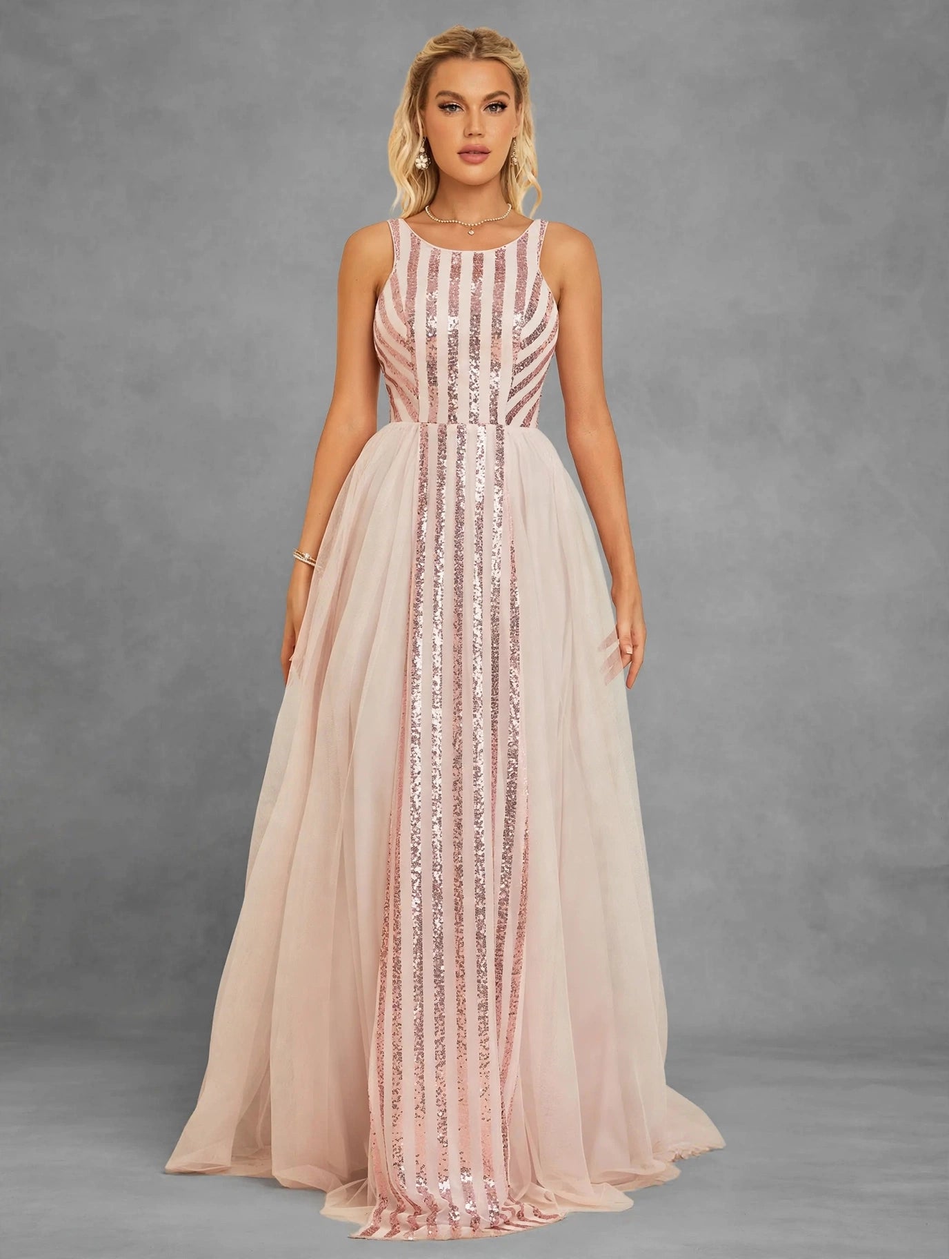 Sequin Mesh A-Line Evening Gown