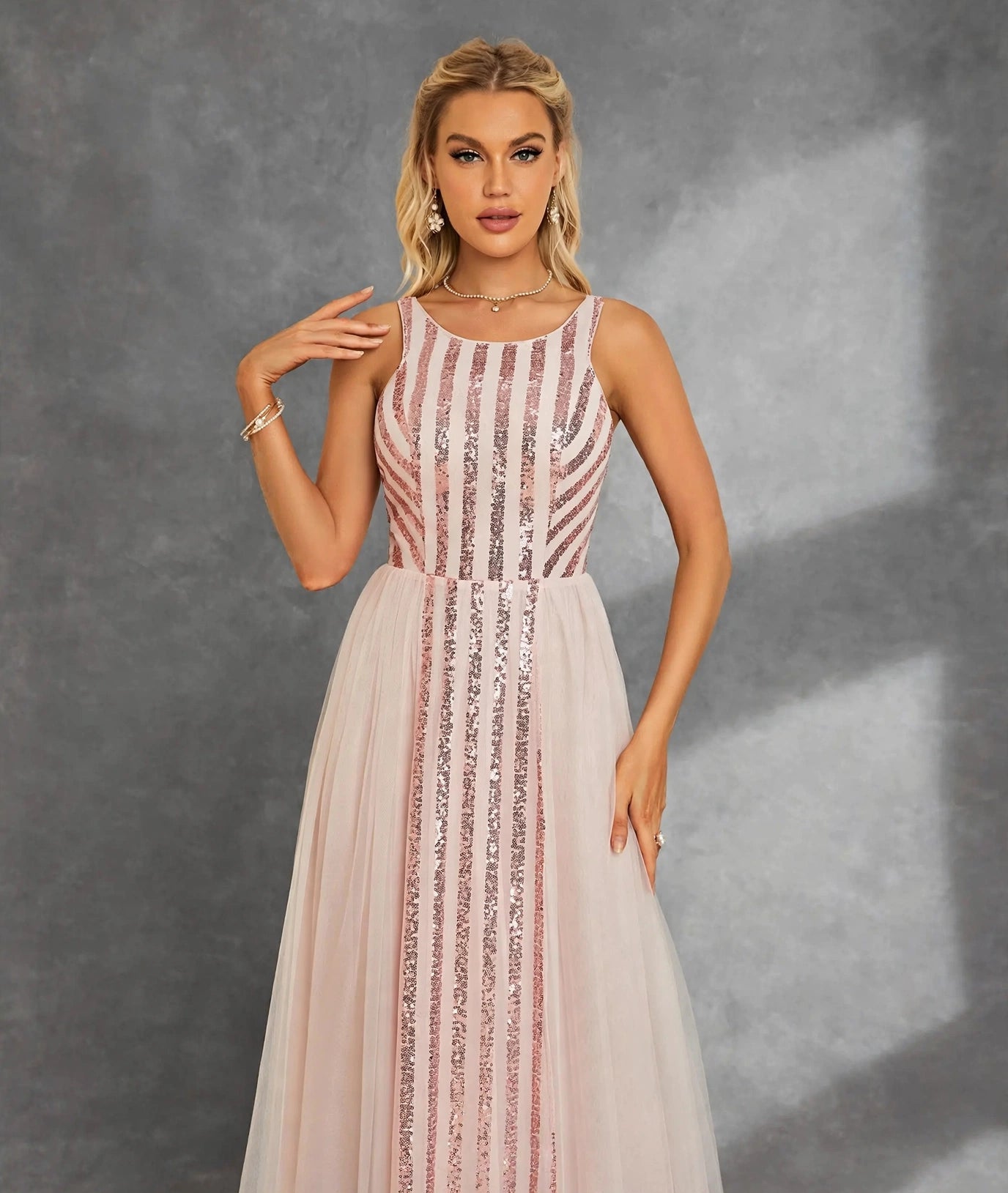 Sequin Mesh A-Line Evening Gown