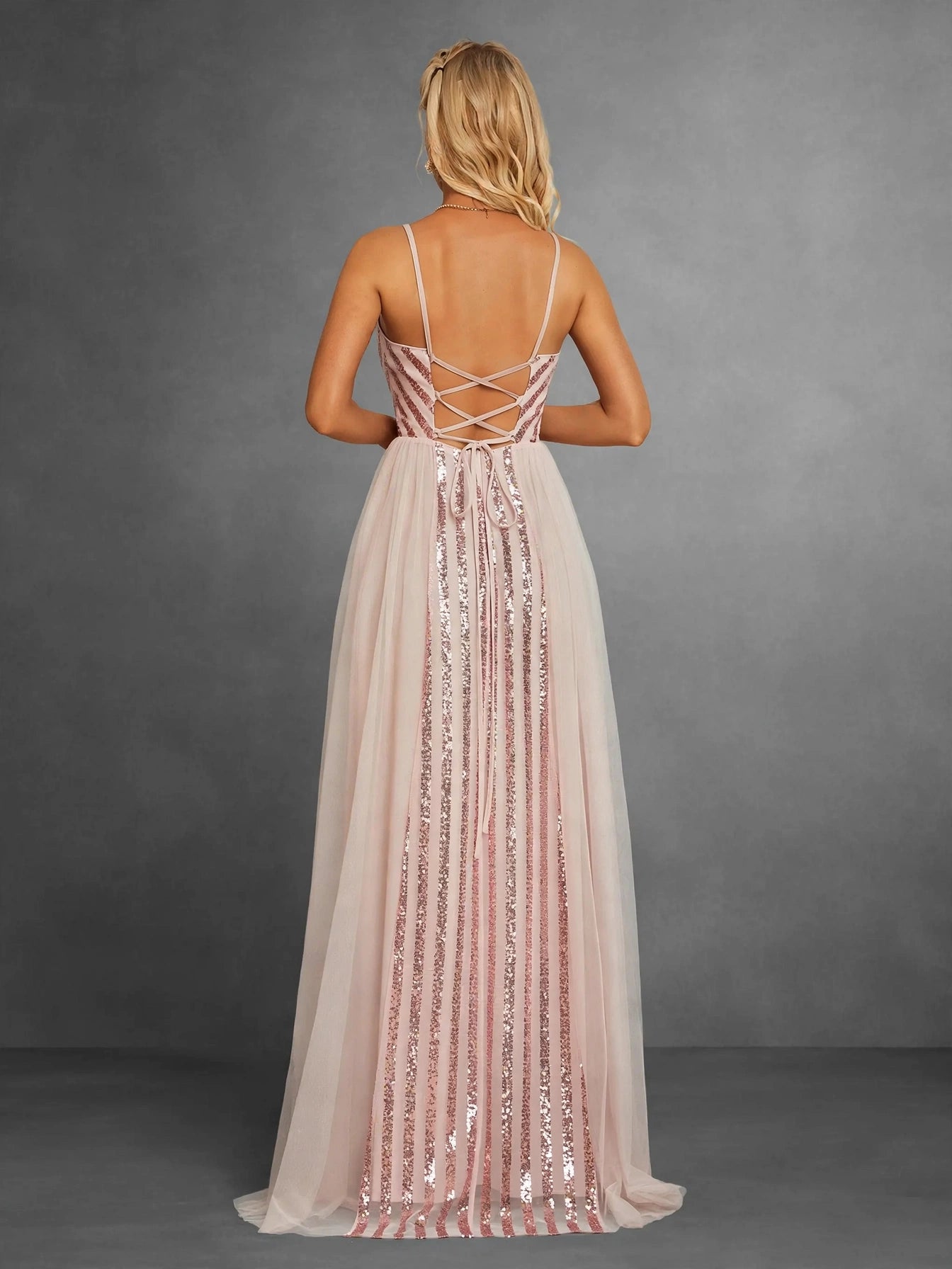 Sequin Mesh A-Line Evening Gown