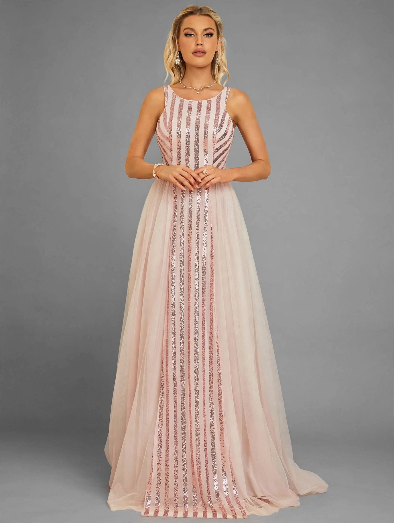 Sequin Mesh A-Line Evening Gown