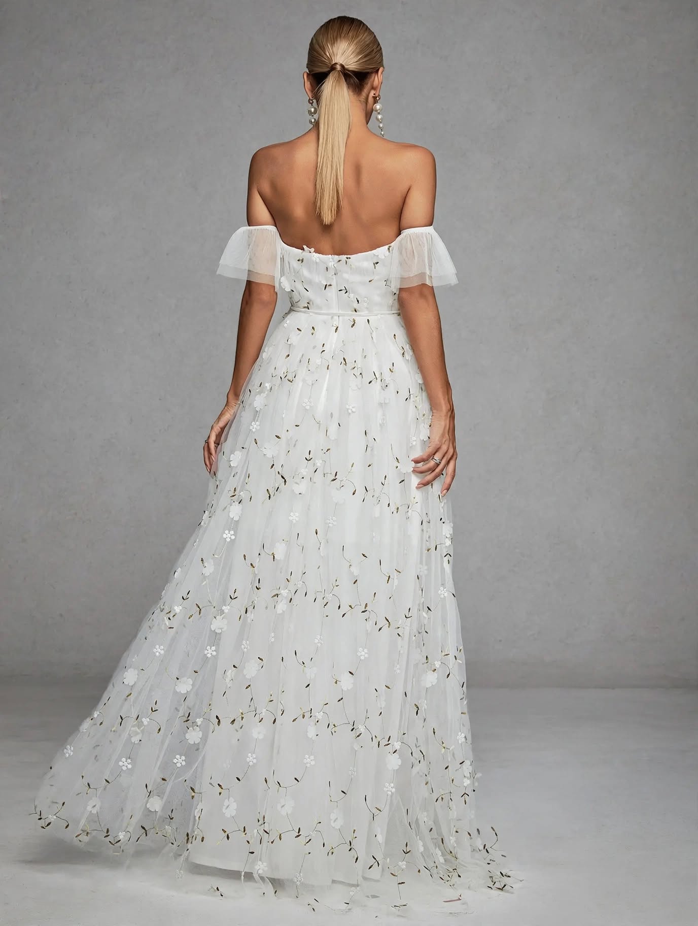 3D Embroidered Lace Evening Gown