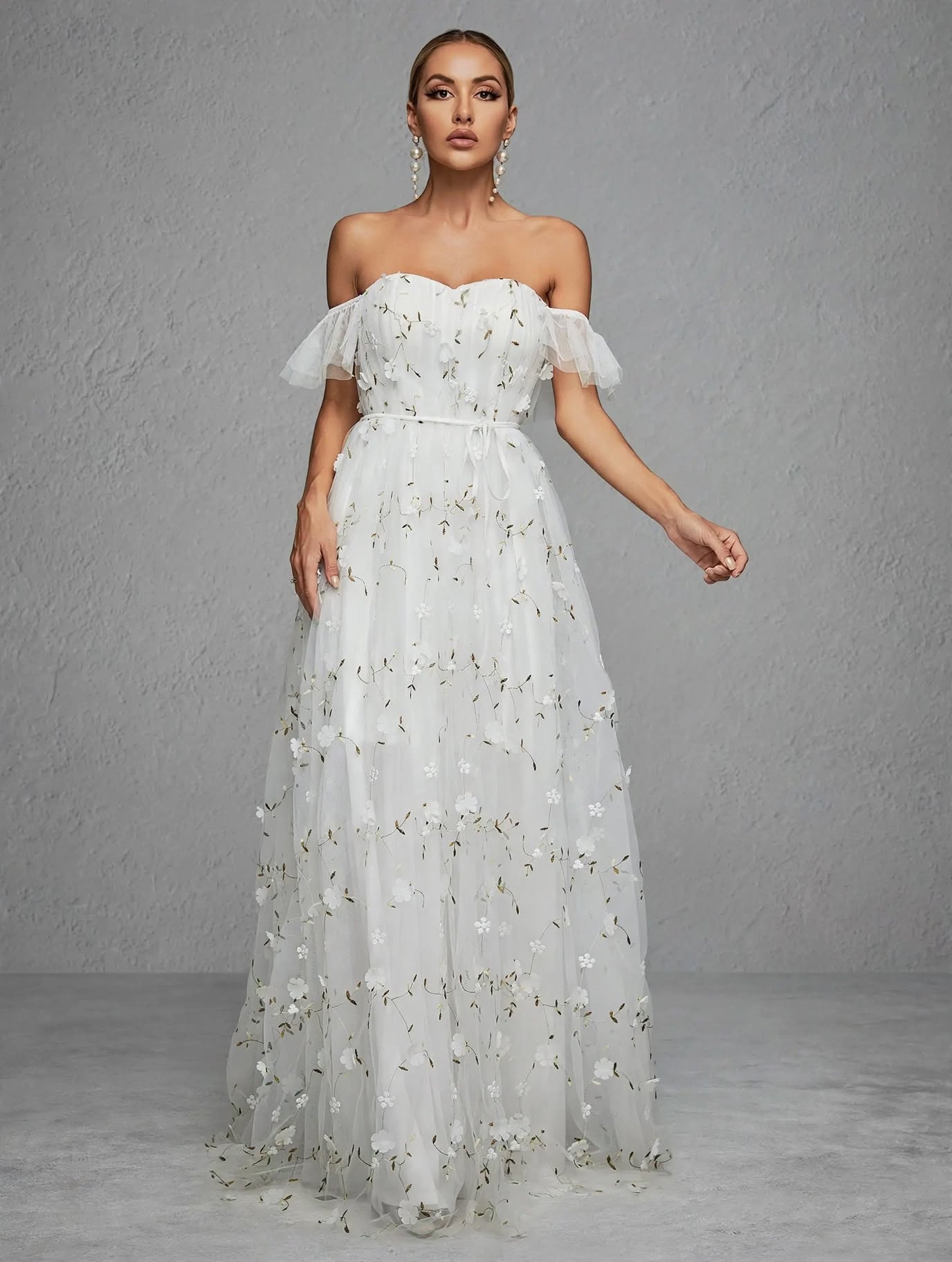3D Embroidered Lace Evening Gown