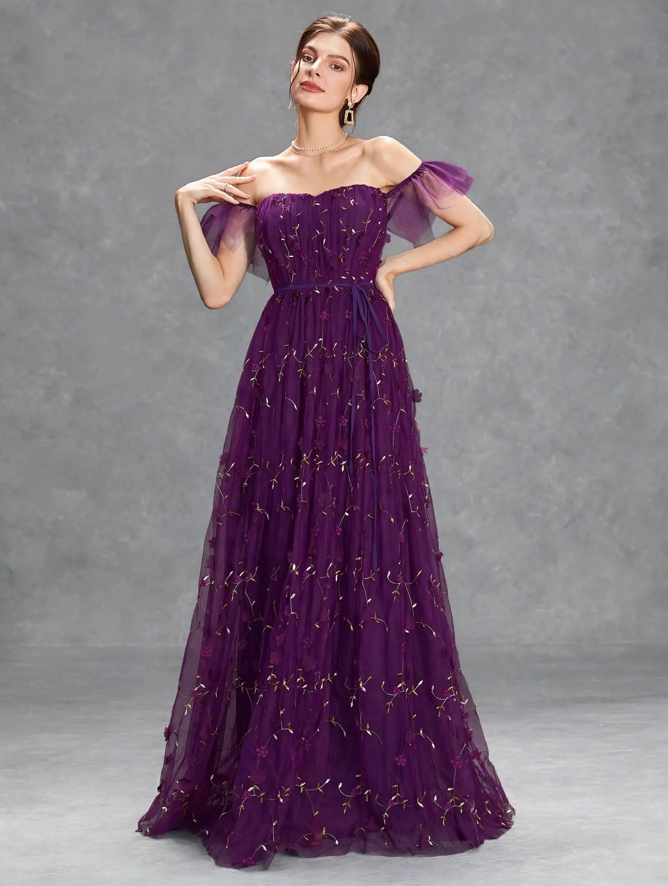 3D Embroidered Lace Evening Gown