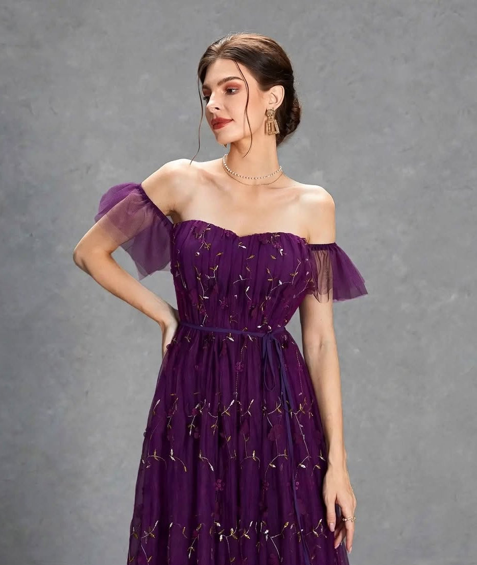 3D Embroidered Lace Evening Gown