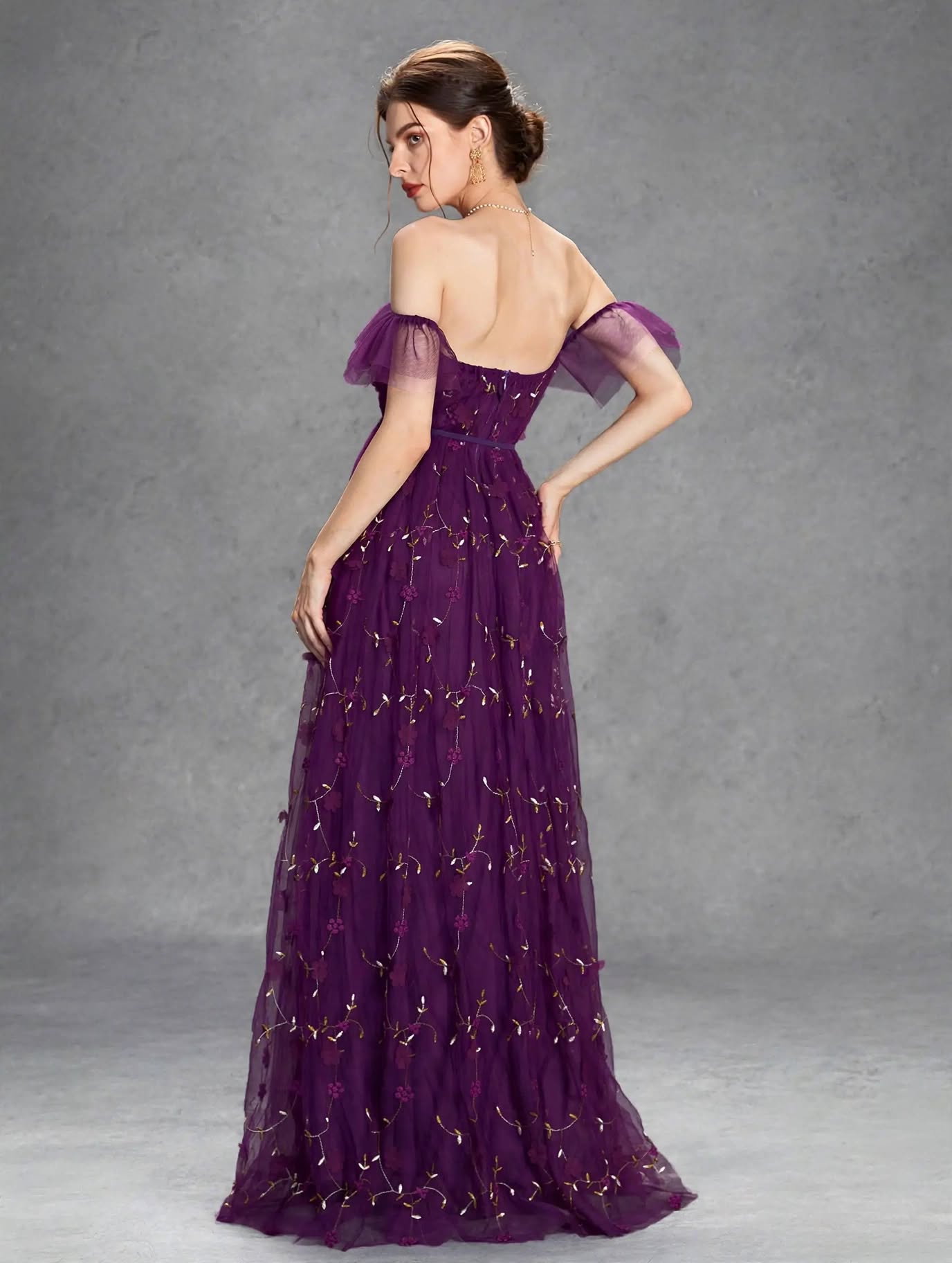 3D Embroidered Lace Evening Gown