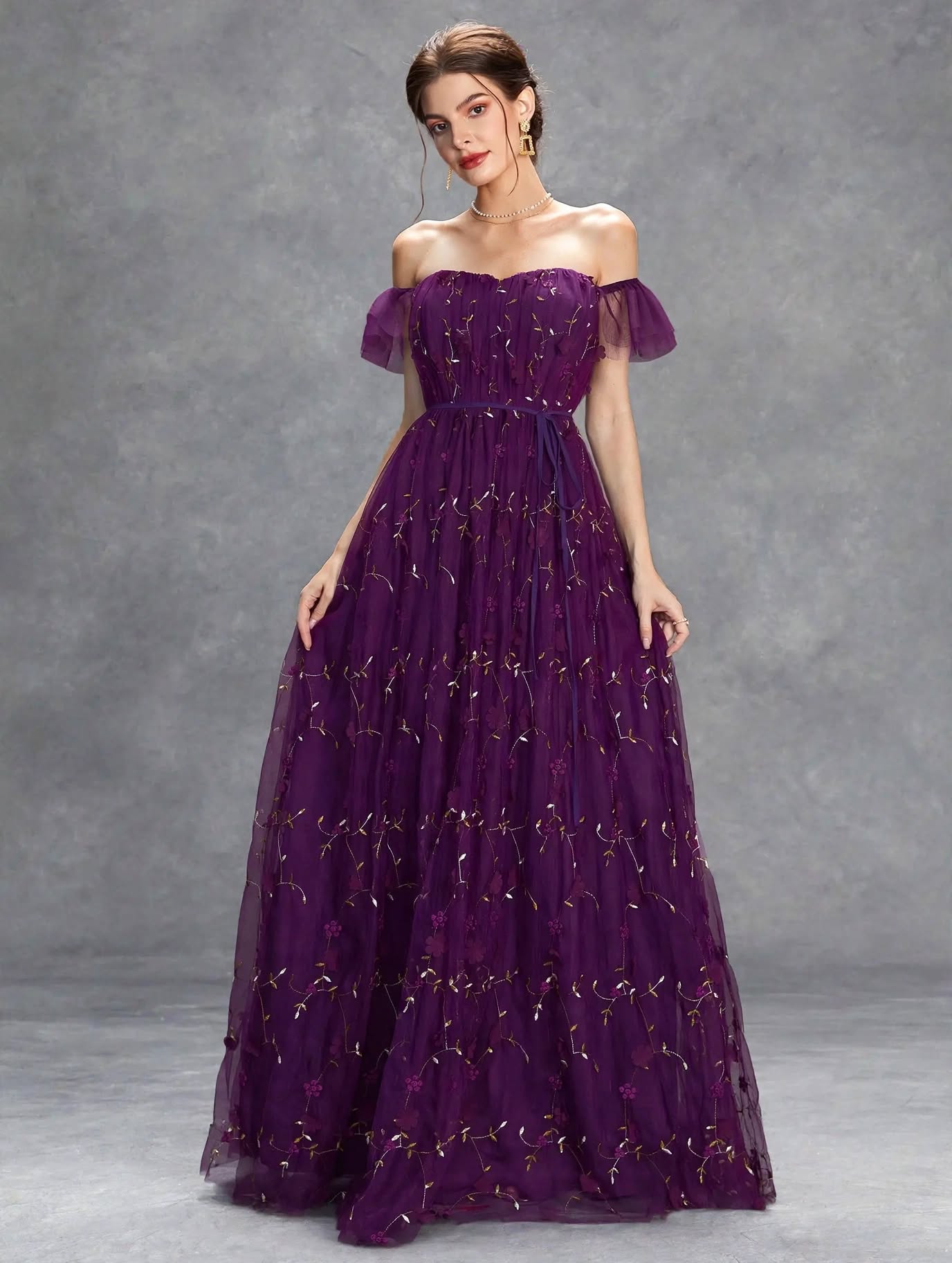 3D Embroidered Lace Evening Gown