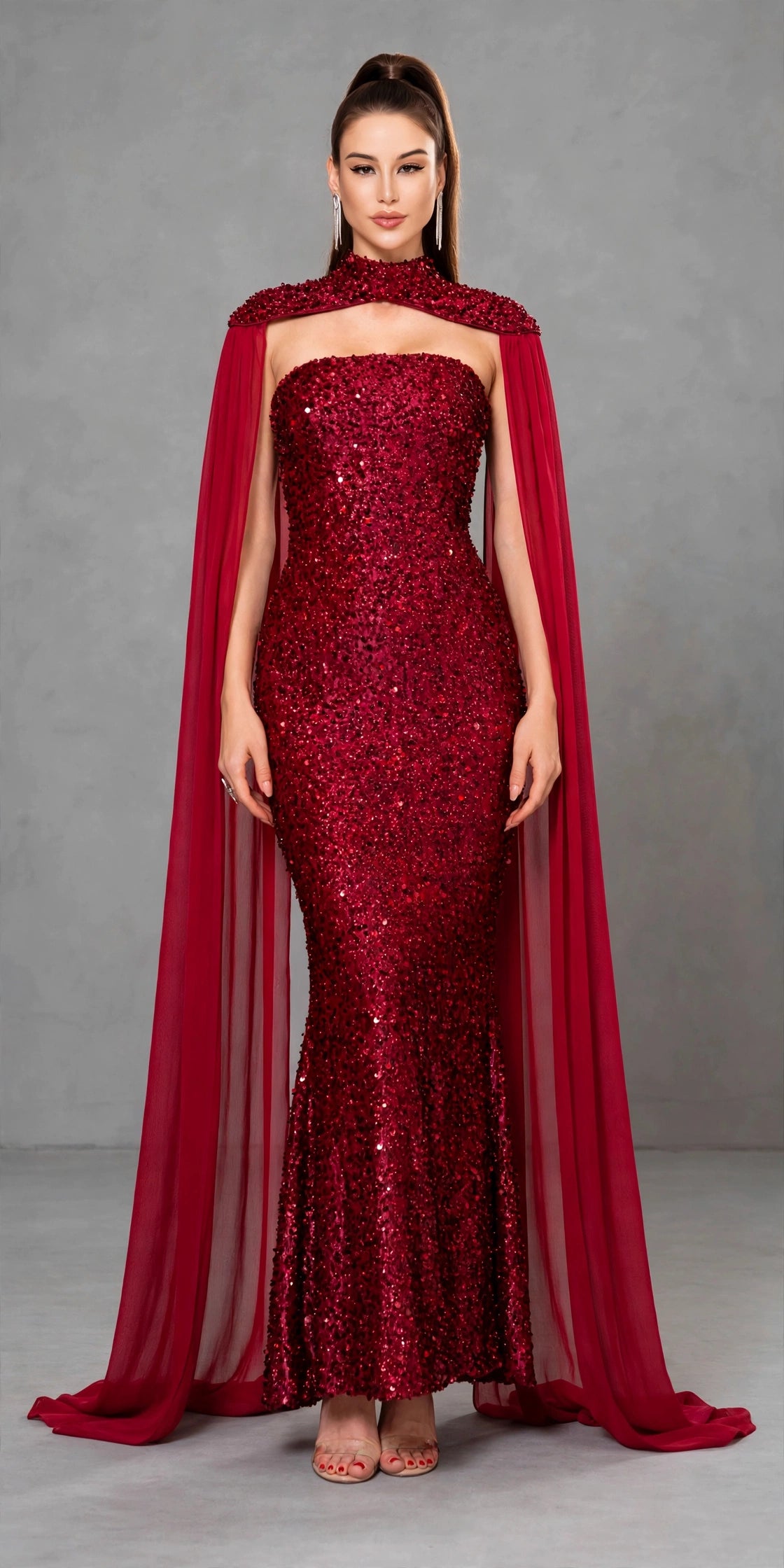 Detachable Shawl Sequin Evening Dress
