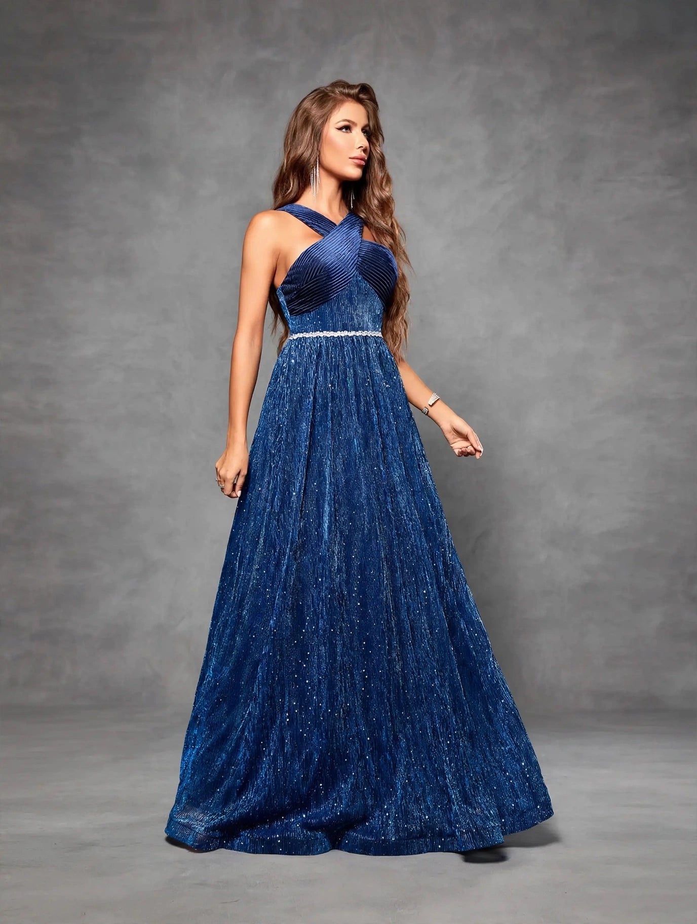 Velvet Cross Neck Ball Gown