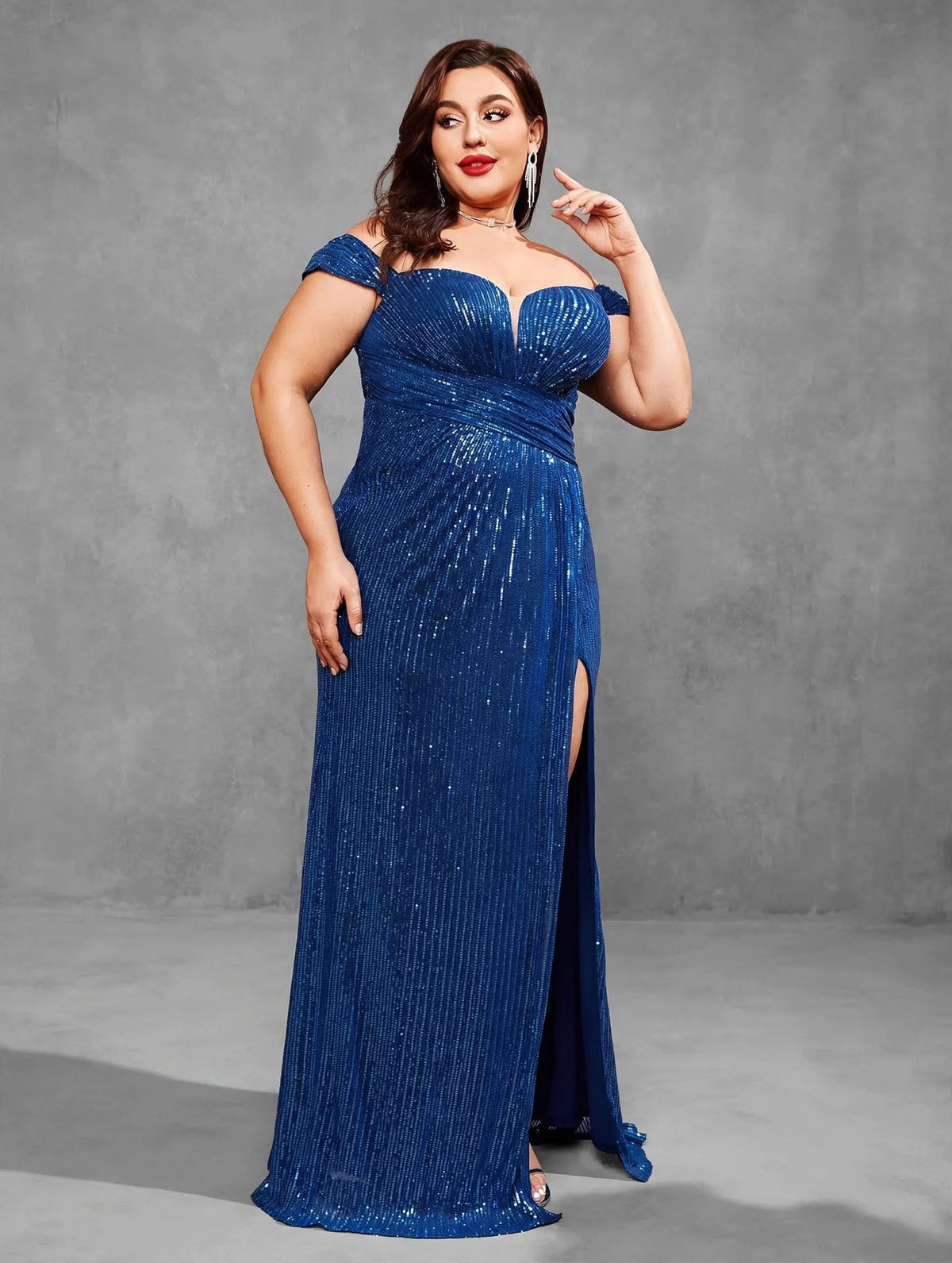 One-Shoulder Sequin Pleated Dress