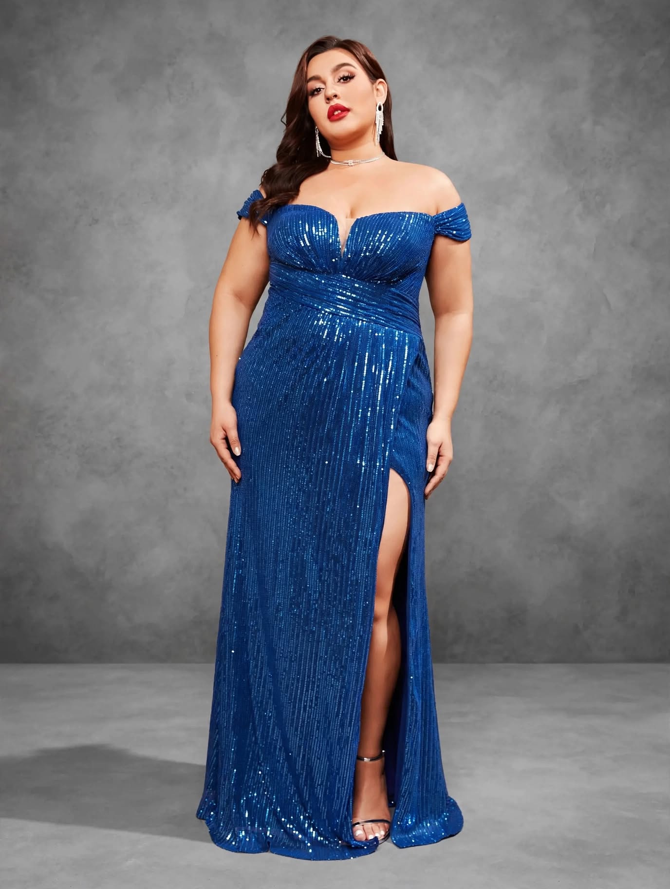 One-Shoulder Sequin Pleated Dress