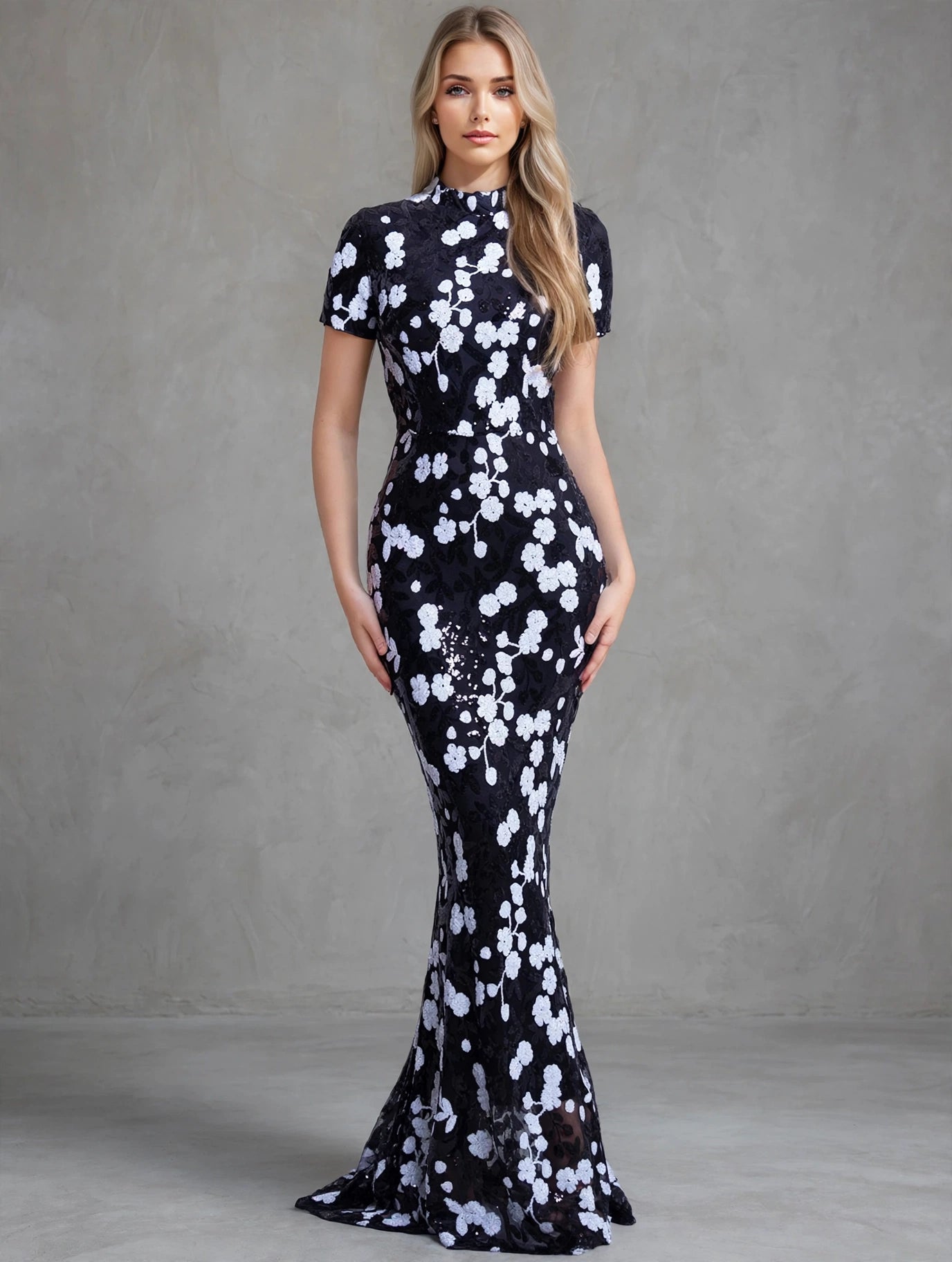 Floral Sequin Bodycon Evening Dress