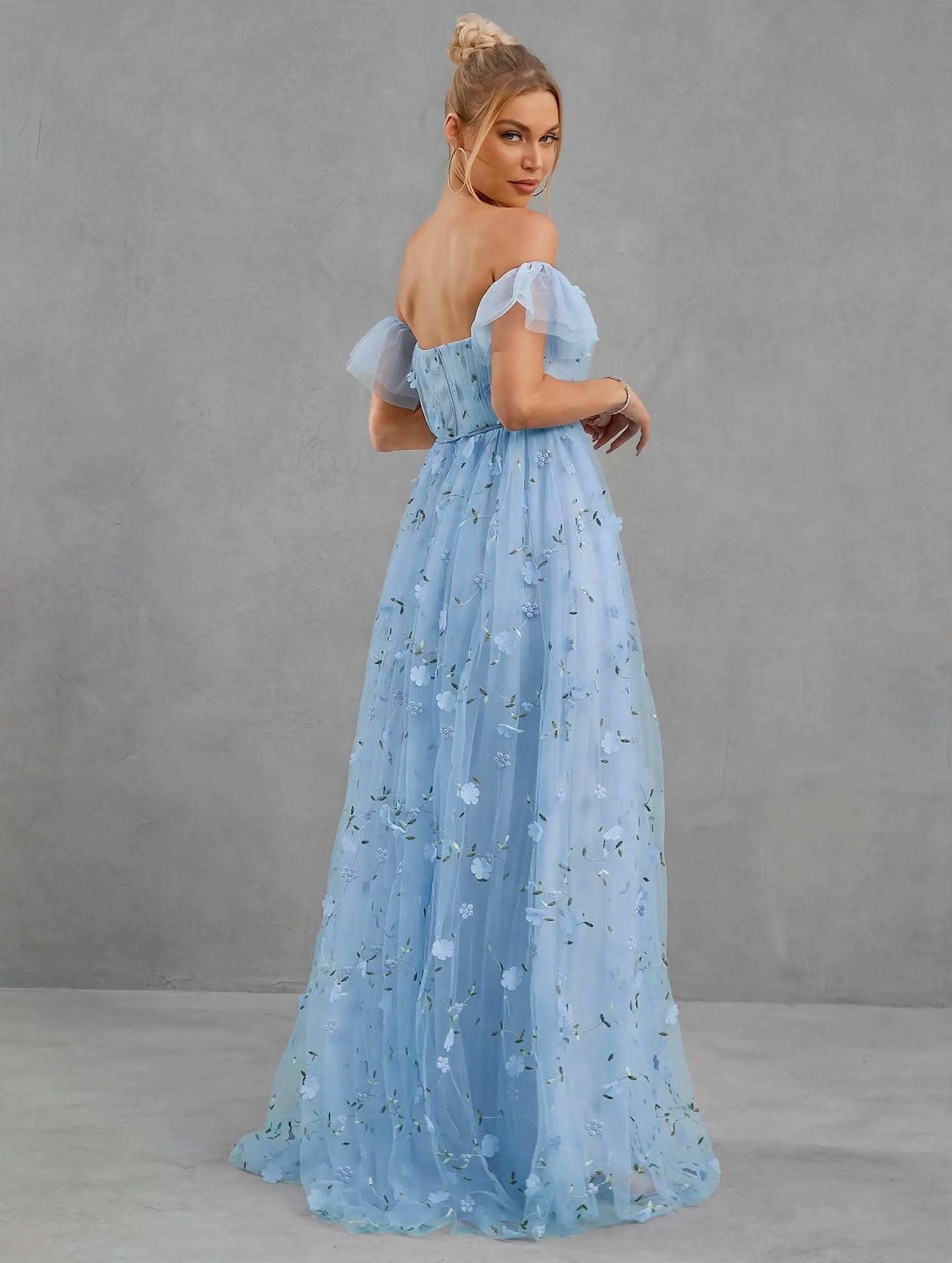 3D Embroidered Lace Evening Gown