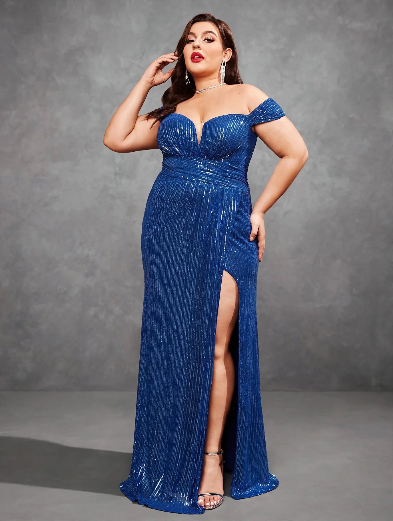 One-Shoulder Sequin Pleated Dress