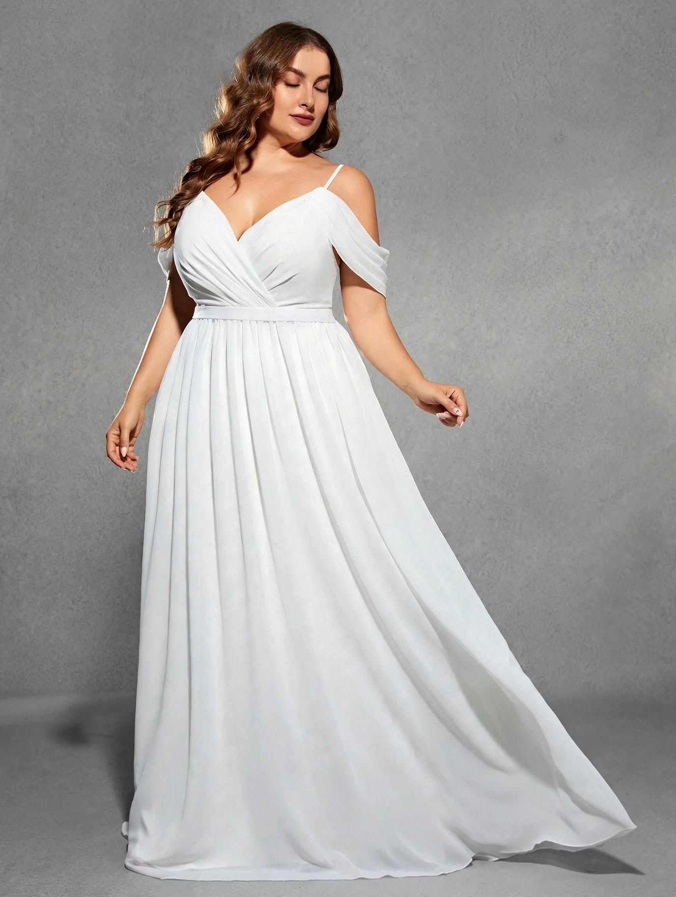 Halter V-Neck Chiffon Wedding Gown