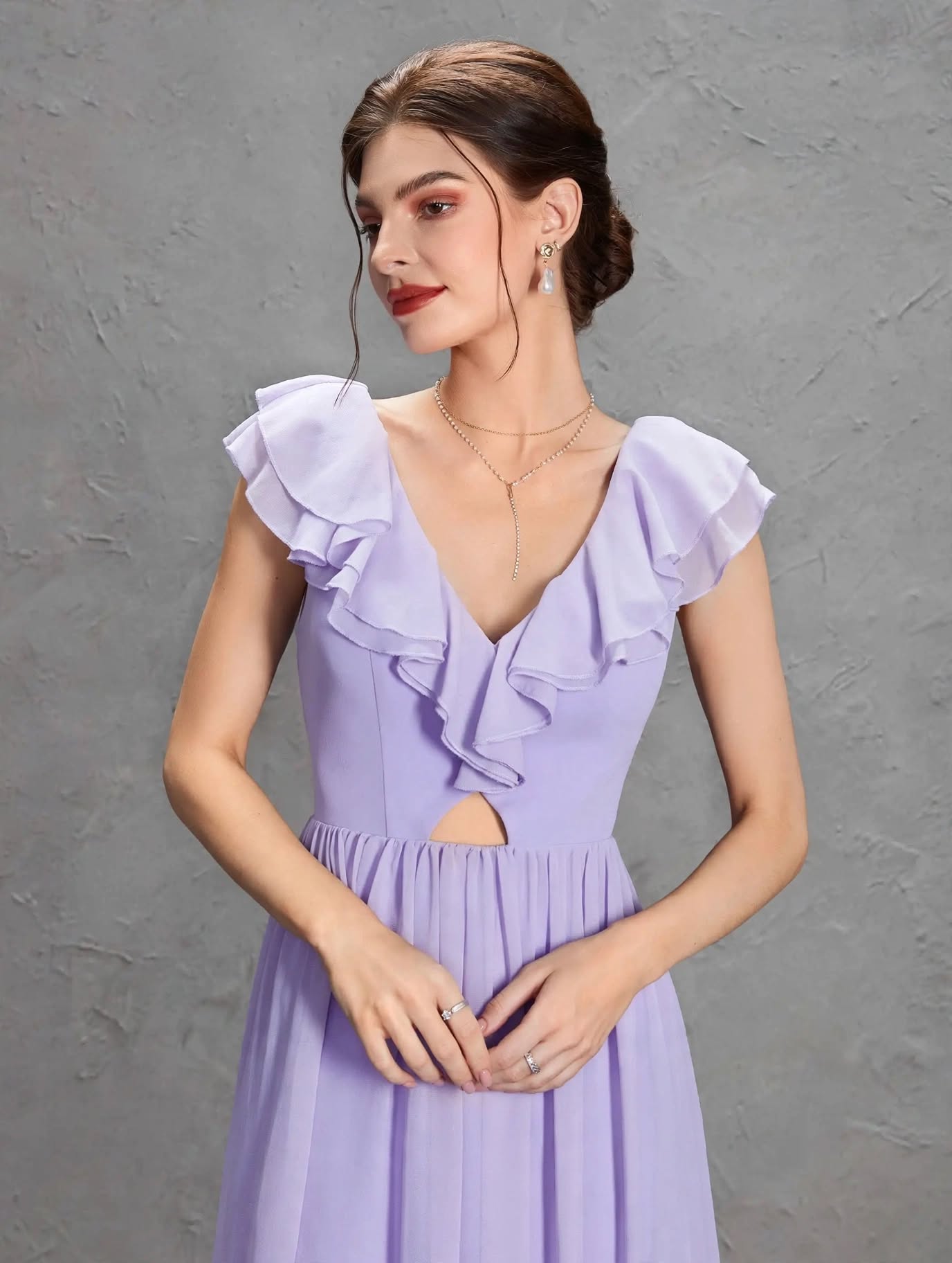 Romantic Double-Ruffle Chiffon Evening Gown